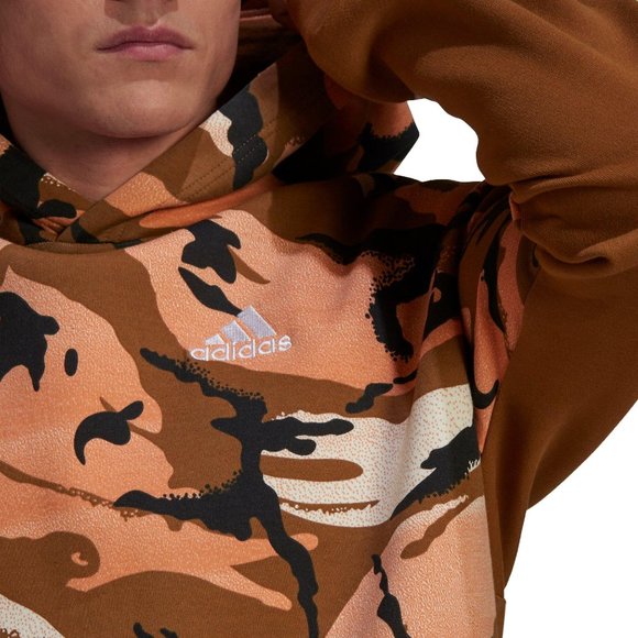 Adidas Men's All Over Print Camo Brown Hoodie with Zipper Sleeves - Picture 6 of 7